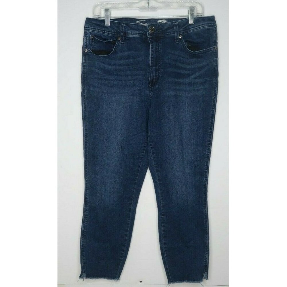 Seven7 Women's High Rise Ankle Skinny Jeans Stretch w/Frayed Hem, Elba Size 14